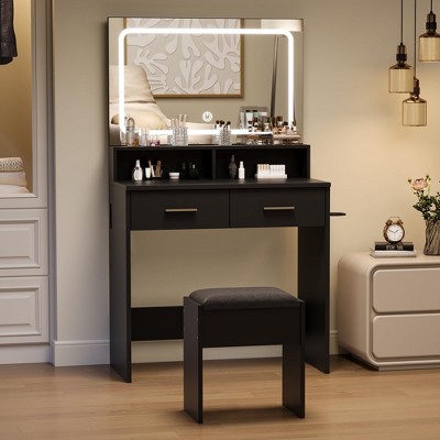 Vanity Desk w/Mirror & Lights, 3 Colors, Stool, Drawers & USB Charging | Modern Makeup Dressing Table