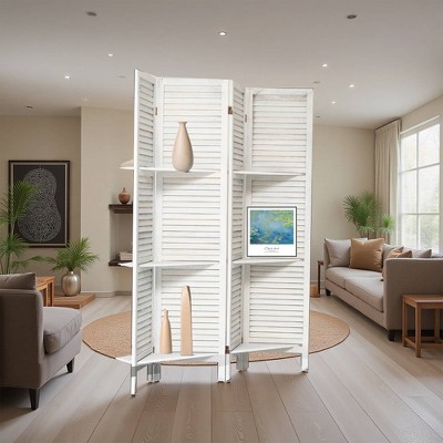 MAYEERTY Freestanding Room Divider, 5.6Ft Wood Privacy Screen with Shelves