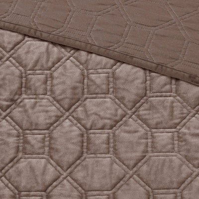 Taupe Full Velvet Reversible Quilt Set with Shams