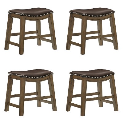 Homelegance 18-Inch Dining Height Wooden Saddle Seat Barstool, Brown (4 Pack)