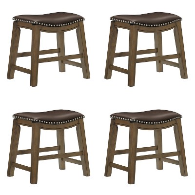 Homelegance 18-Inch Dining Height Wooden Saddle Seat Barstool, Brown (4 Pack)