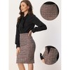 INSPIRE CHIC Women's Plaid Tweed High Waist Split Office Pencil Skirt - 2 of 4