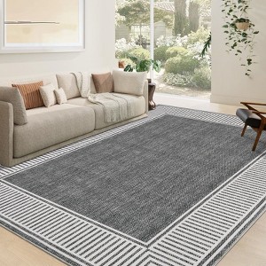 Modern Area Rugs Washable Bordered Floor Carpet, Foldable Contemporary Striped Indoor Mat, Non-Slip Low Pile Accent Rugs for Bedroom, Kitchen, Laundry - 1 of 4