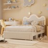 Coolmee Twin/Full Upholstered LED Bed Frame with Storage Drawers, Girls Bed with Flower Headboard, Boucle Princess Platform Bed for Kids/Girls - 3 of 4