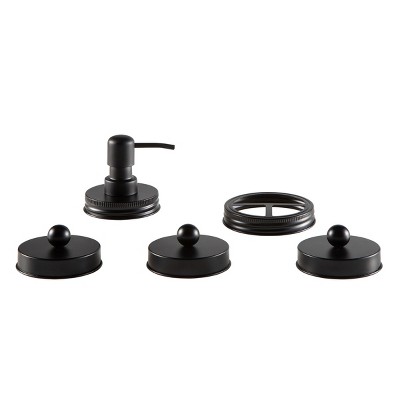 Black Glass and Plastic 5-Piece Bathroom Accessories Set