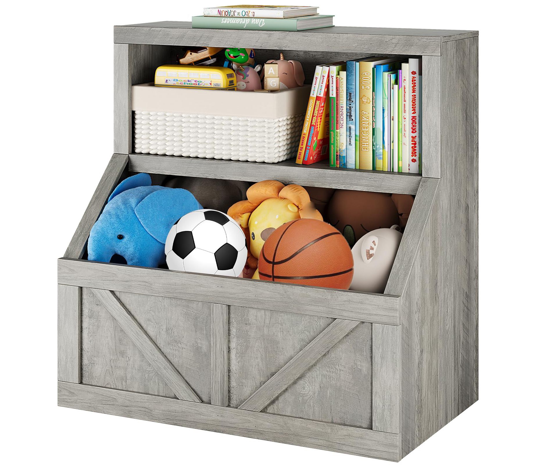 Kids Bookshelf, Wooden Toy Storage Organizer with Cubby, Toddler Bookcases Fit for Playroom, Children's Room, Bedroom, Nursery School