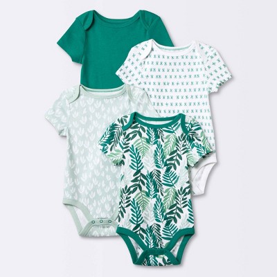 Image of Baby 4pk Foliage Short Sleeve Bodysuit - Cloud Island™ Olive Green 6-9M