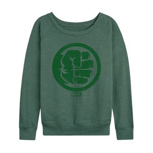 Women's - Marvel - Hulk Fist Lightweight French Terry Wide Neck Long Sleeve Shirt - 1 of 4