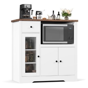 Microwave Cabinet with Storage - Buffet Cabinet Sideboard with 3 Doors, 1 Drawer, Adjustable Shelves, for Kitchen, Dining Room, Living Room, Hallway - 1 of 4
