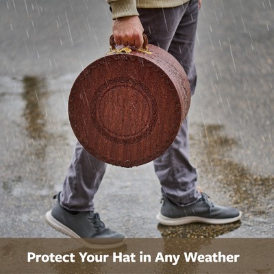 Brown Round PVC Leather Hat Box with Gold Locking Lid