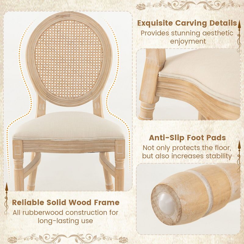 Tangkula Dining Chairs Set of 4 French Style Kitchen Chair w/ Hand-Woven Rattan Backrest, 5 of 10