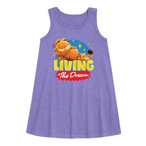 Girls' - Garfield - Living The Dream Graphic Sleeveless Aline Dress - 1 of 3