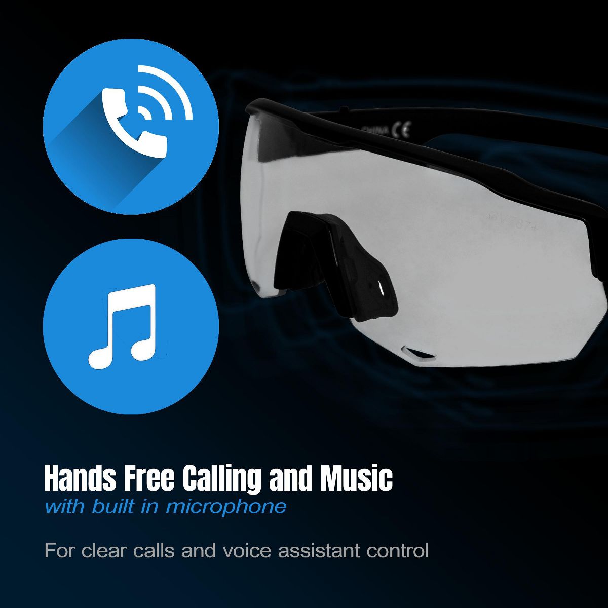 Global Vision Jam 1 Black Cycling Glasses Wireless Bluetooth Safety Glasses ANSI Z87.1 Hands-Free Calls & Music W/ Hard Case - thumbnail 3