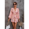 Womens Jmupsuits Floral Print Lantern Sleeve Belted V Neck Elegant Jumpsuit - 3 of 3