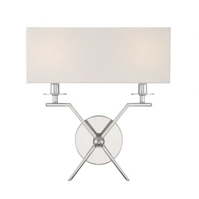Polished Nickel 2-Light Wall Sconce with White Fabric Shade