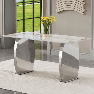 CENGHU Modern Rectangular Dining Table with 0.4" Patterned Tabletop and Gold Legs,  63" *31.4" *30" Kitchen Table for Kitchen, Dining Room - 1 of 4