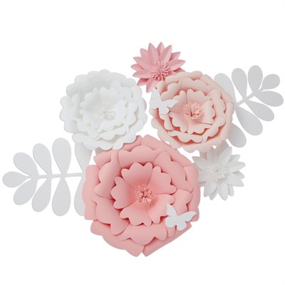 Farmlyn Creek 9 Pieces 3D Paper Flowers Wall Decor, Pink and White Party Decorations (2 Sizes)