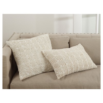 Ivory Cotton Smocked Design Rectangular Throw Pillow