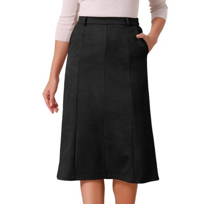 INSPIRE CHIC Women's Faux Suede Elastic High Waist A-line With Pockets Midi Skirt