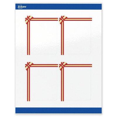 Avery Labels, 4" x 3-1/3", Gold-Red Gift Bow, Glossy, 40ct