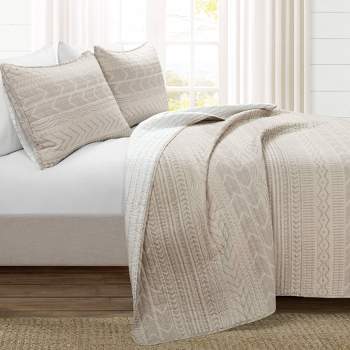 2pc Twin/Twin Extra Long Farmhouse Stripe Reversible Cotton Comforter &  Sham Set Black - Lush Décor