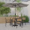 Emma and Oliver 7 Piece Patio Table Set - 4 Synthetic Faux Teak Stackable Chairs - Faux Teak Table - Umbrella with Base - image 2 of 4