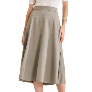 INSPIRE CHIC Women's High Waist Office Work Midi Flared Pleated A-Line Skirts - 1 of 4