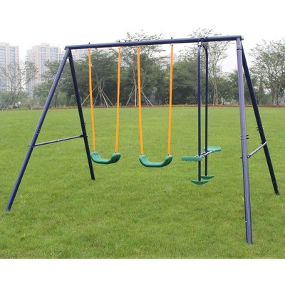 400lbs Swing Set for Backyard,Heavy-Duty A-Frame Metal Outdoor Swing Set with 2 "U Shape Belt Swing Seat and 1Glider,Easy to Assemble