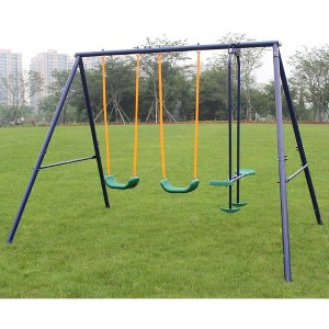 400lbs Swing Set for Backyard,Heavy-Duty A-Frame Metal Outdoor Swing Set with 2 "U Shape Belt Swing Seat and 1Glider,Easy to Assemble - 1 of 4
