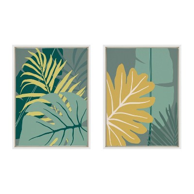 (Set of 2) 18" x 24" Sylvie Jungle Leaves by Maja Mitrovic Framed Canvas Set White - Kate & Laurel All Things Decor