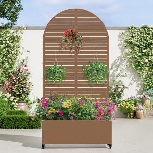Wooakway 72"H Arch Metal Planter Box with Trellis Raised Garden Bed with Arbor Privacy Screen with Wheels - 1 of 4