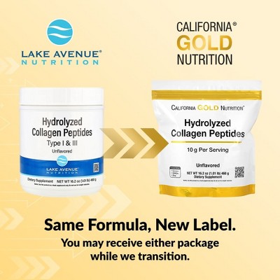 California Gold Nutrition Hydrolyzed Collagen Peptides, Type I & III, Unflavored, 1.01 lb (460 g)