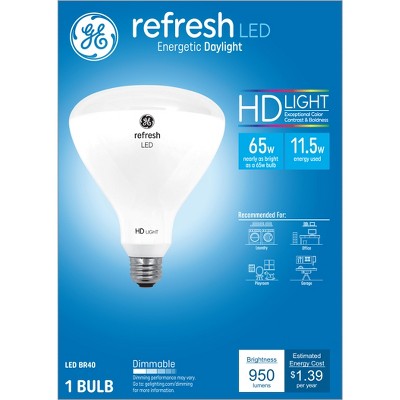 GE 65W Refresh BR40 LED Floodlights Daylight: Dimmable, 950 Lumens, 5000K, E26 Base, Suitable for Damp Locations