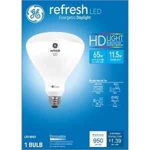 GE 65W Refresh BR40 LED Floodlights Daylight: Dimmable, 950 Lumens, 5000K, E26 Base, Suitable for Damp Locations - 1 of 4