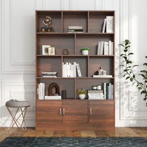 70.87-inch-high, 4-tier open bookcase with cabinet doors, suitable for living rooms and offices. - 1 of 4