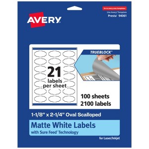 Avery TrueBlock Matte White Paper Labels,  1-1/8" x 2-1/4" Oval Scalloped - 1 of 4