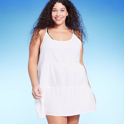 Women's Tiered Cover Up Mini Dress - Wild Fable™ White 3x : Target