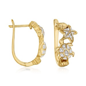 Ross-Simons 0.10 ct. t.w. Diamond Sea Life Hoop Earrings in 18kt Gold Over Sterling - 1 of 4