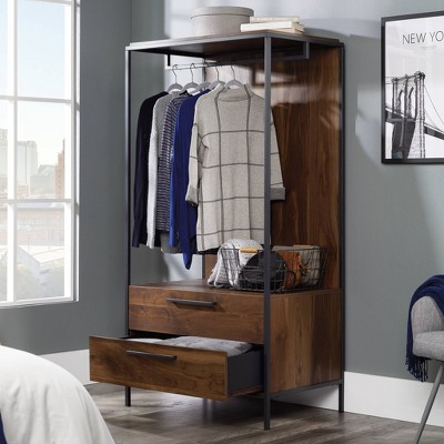Grand Walnut Industrial Open Wardrobe with Drawers