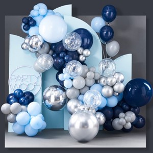PartyWoo Balloon Arch Kit Blue Navy Light Baby Silver Gray 4D Glitter 18 12 10 5 Inch 140 pcs - 1 of 4