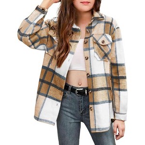 Arshiner Girls Flannel Plaid Jackets Button Down Long Sleeve Shirts Blouses Tops with Pockets Outfits - 1 of 4