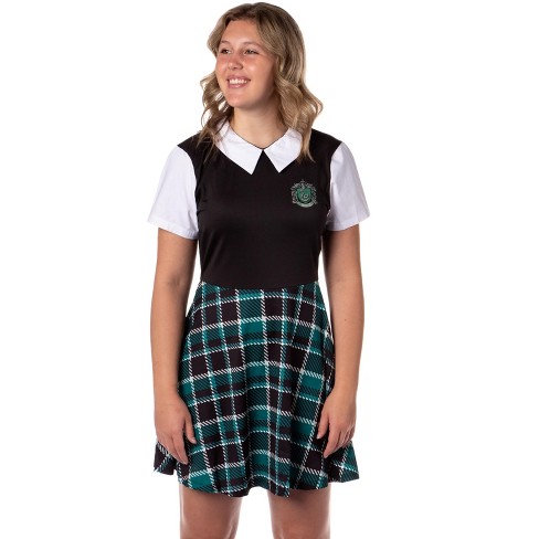 Harry Potter Slytherin Costume Dress Cosplay Plaid Skirt For Women Juniors  (2X)