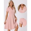 INSPIRE CHIC Women's Vintage Flat Collar V Neck Short Sleeve Belted 1950s Flare Dress - 2 of 4