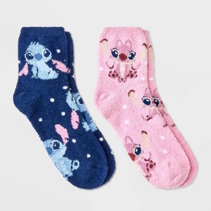 Women's Lilo & Stitch 2pk Cozy Ankle Socks - Navy/Pink 4-10 - 1 of 3