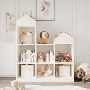 Toy Storage Organizer 7-Cubby Kids Bookshelf White Bookcase Toddlers Playhouse Cabinet Shelf for Boys Girls Wooden Cubby Storage Toy Shelf - 1 of 4