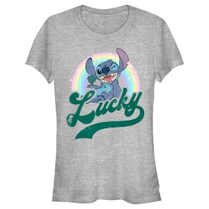 Juniors Womens Lilo & Stitch Distressed Lucky Wink T-Shirt - 1 of 4