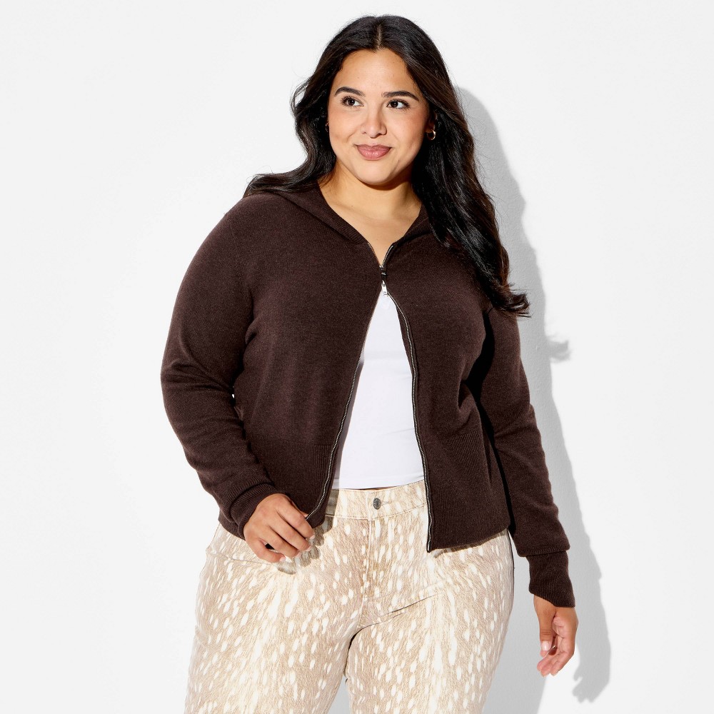 Women's Hooded Zip-Up Cardigan Sweater - Wild Fable™ Brown 2X