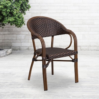 Milano Dark Brown Wicker Dining Chair with Red Aluminum Frame