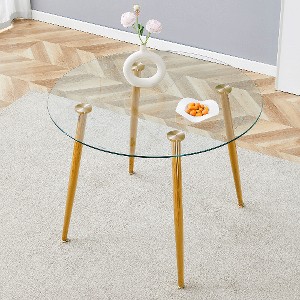 NicBex Modern Round Dining Table with Glass Top & Gold-Plated Metal Legs, Minimalist Circular Dining Table for 4-6, Kitchen Table for Dining Room - 1 of 4