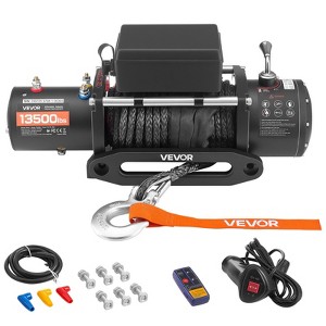VEVOR Electric Winch, 13500 lbs Load Capacity, 12V DC Truck Winch with Φ3/8 in x 85 ft Synthetic Rope, Wireless & Wired Remote Control, Black - 1 of 4